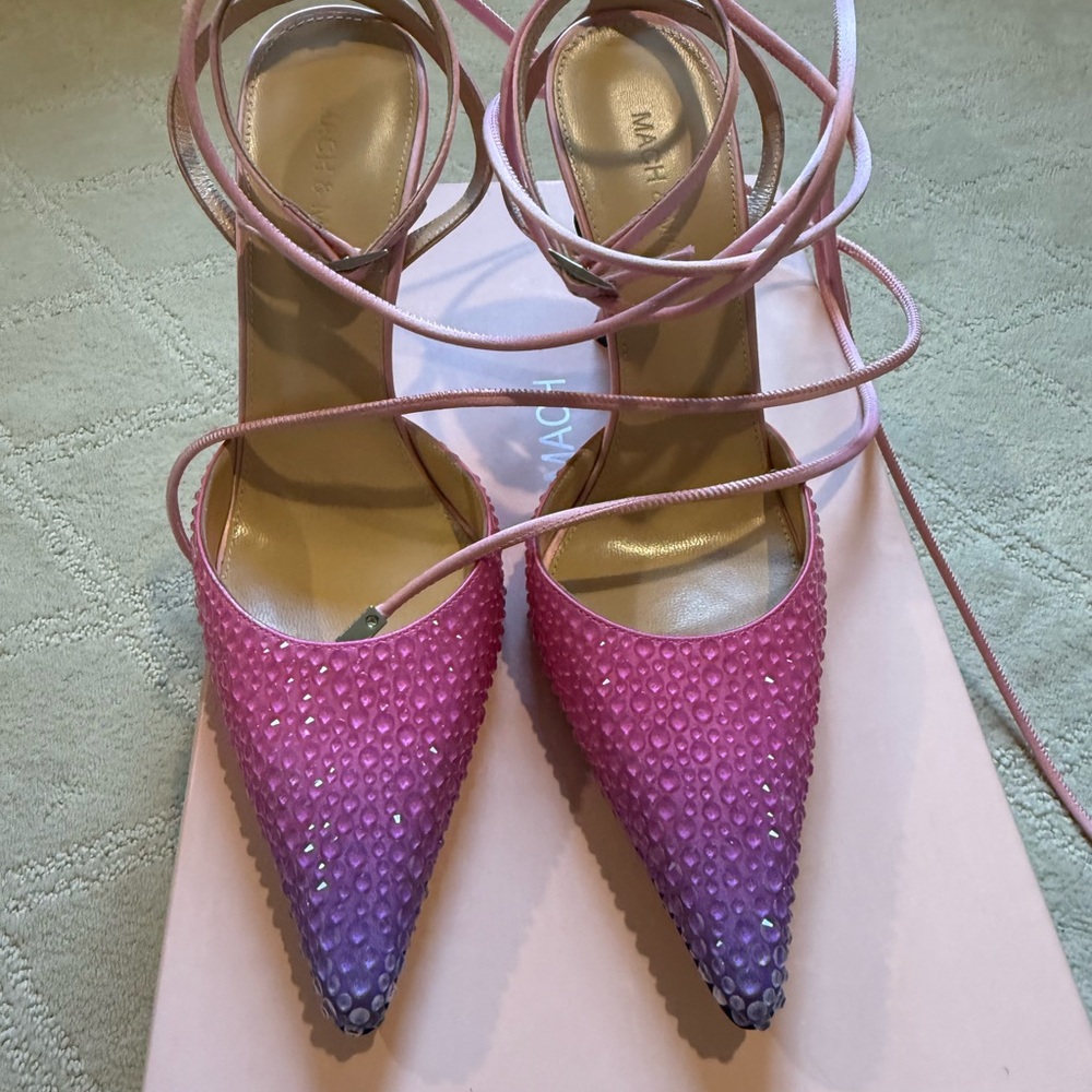 Mach & Mach Gallactic Crystallized Satin Pump Pink Purple Ombré  37.5